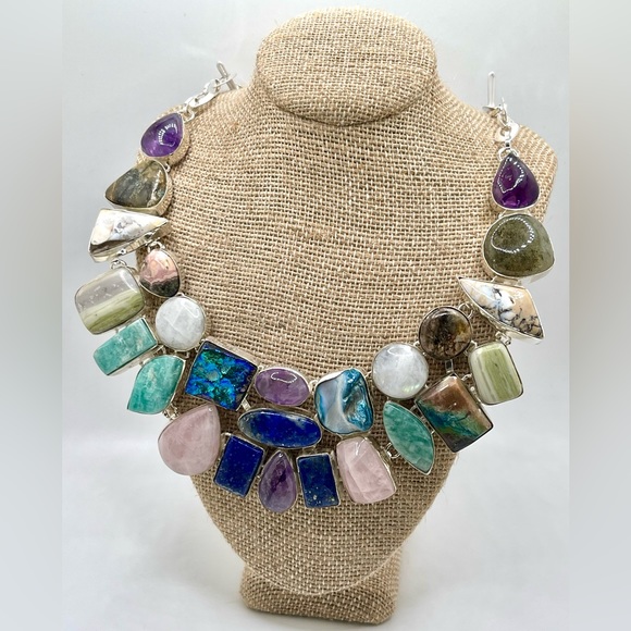 Semi Precious Stones & Crystal Statement Necklace - Picture 3 of 13